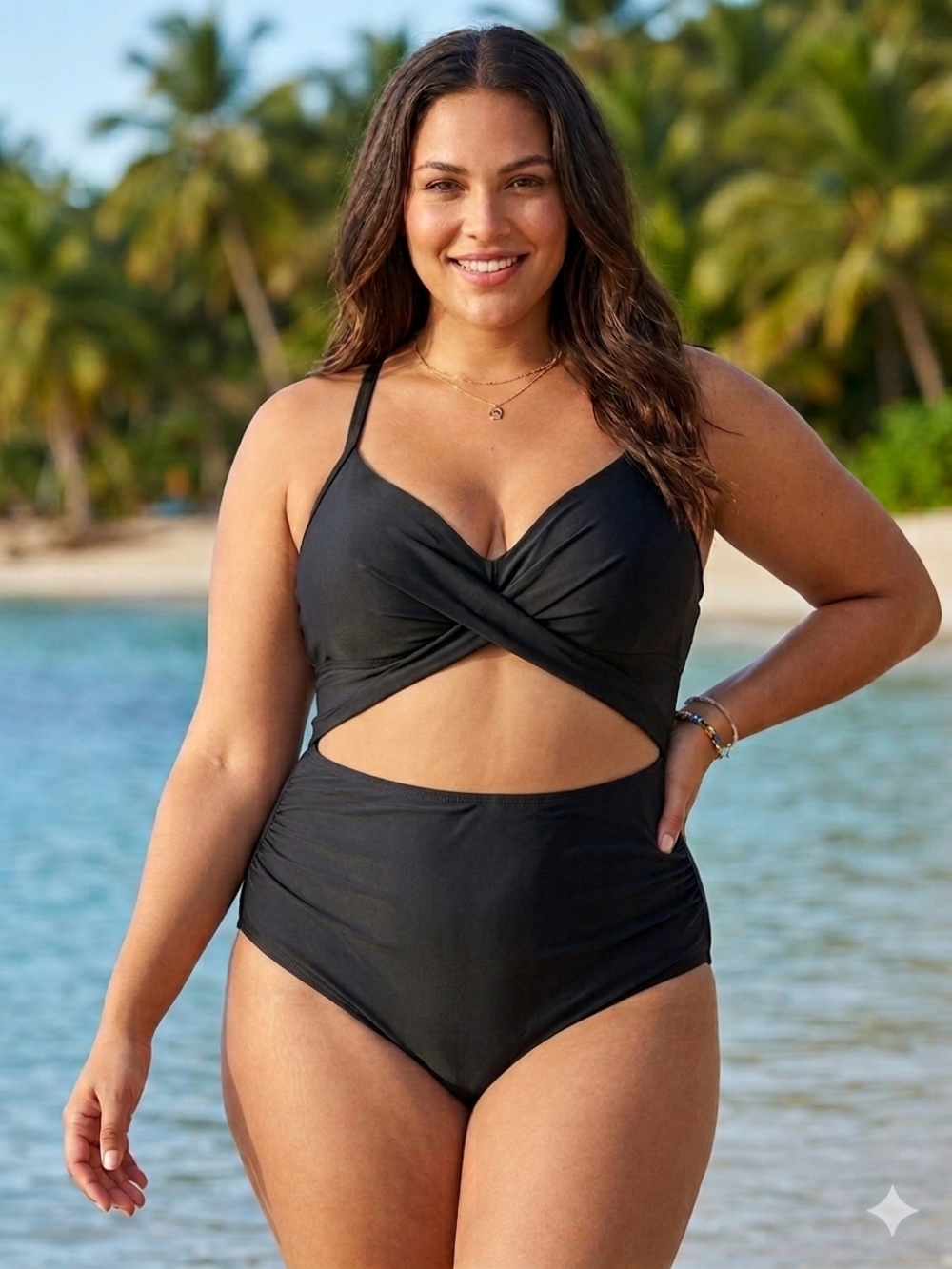Black Cutout One Piece Swimsuit XXL Crisscross Wrap Tie Back Tummy Control NWOT